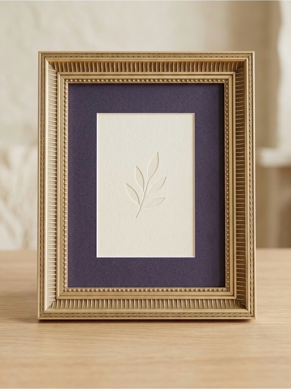 Like New Unbranded Gold Beaded 8x10 Picture Frame with Dark Navy Mat
